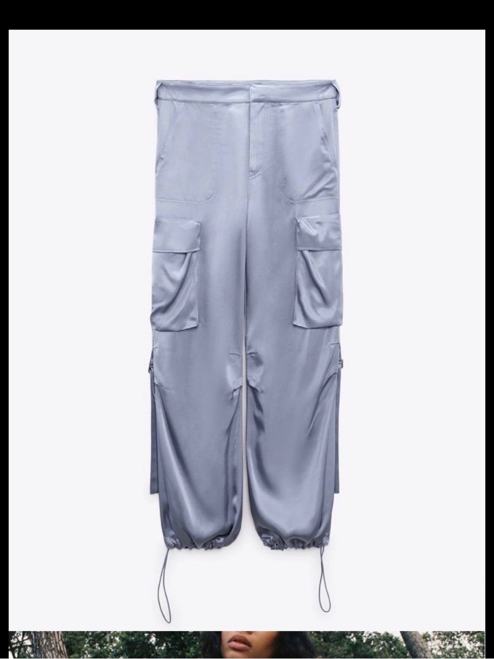 Zara Blue Satin Cargo Trousers